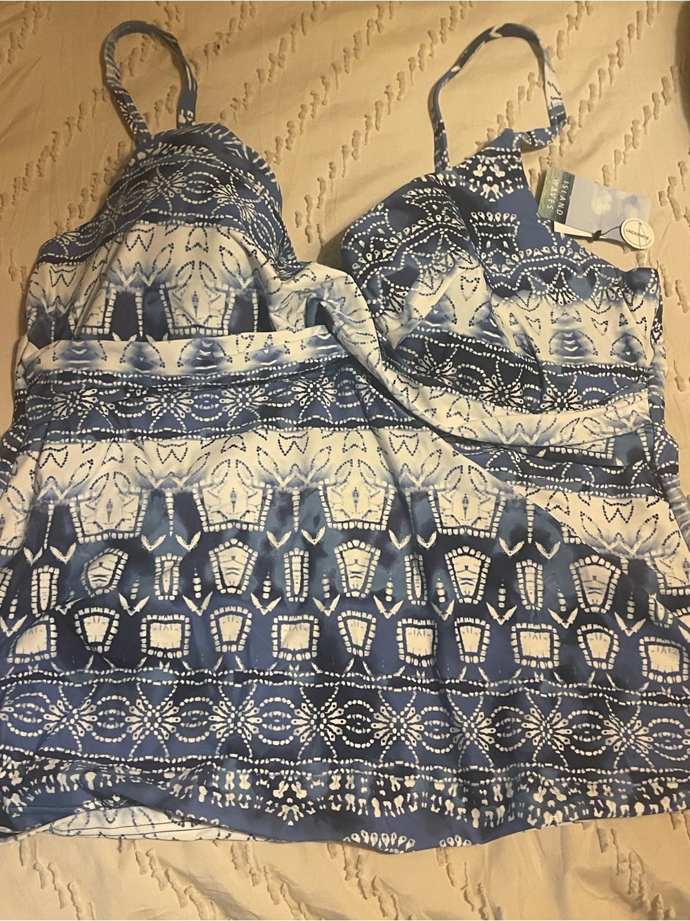 Blue & White Printed Swim Pajama Tankini Top